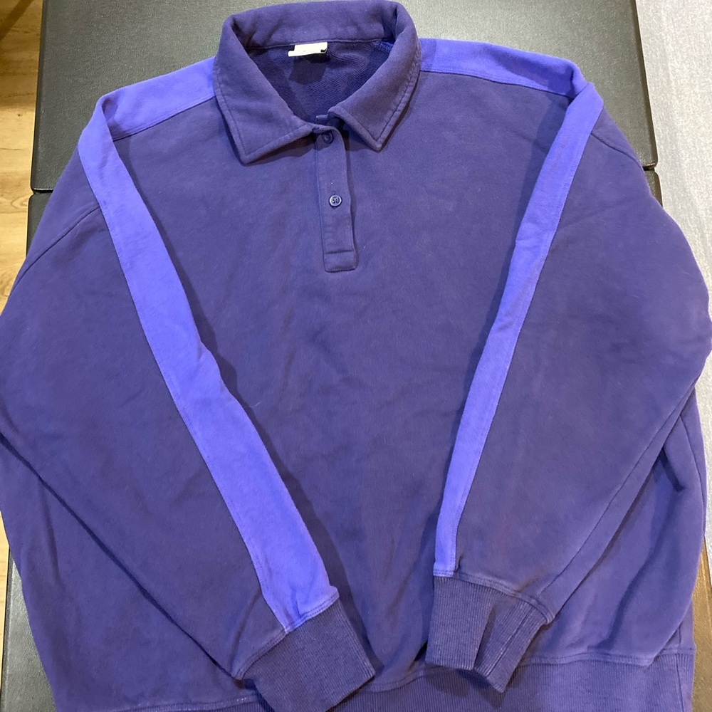 Outdoor Voices Purple striped sweater with buttons and collar size medium cotton